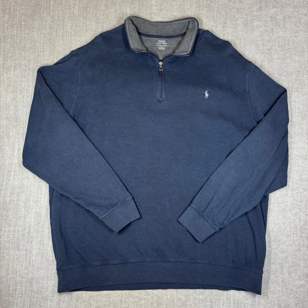 Polo Ralph Lauren Mens 2LT Navy Blue Quarter Zip Pullover Sweatshirt Big Tall